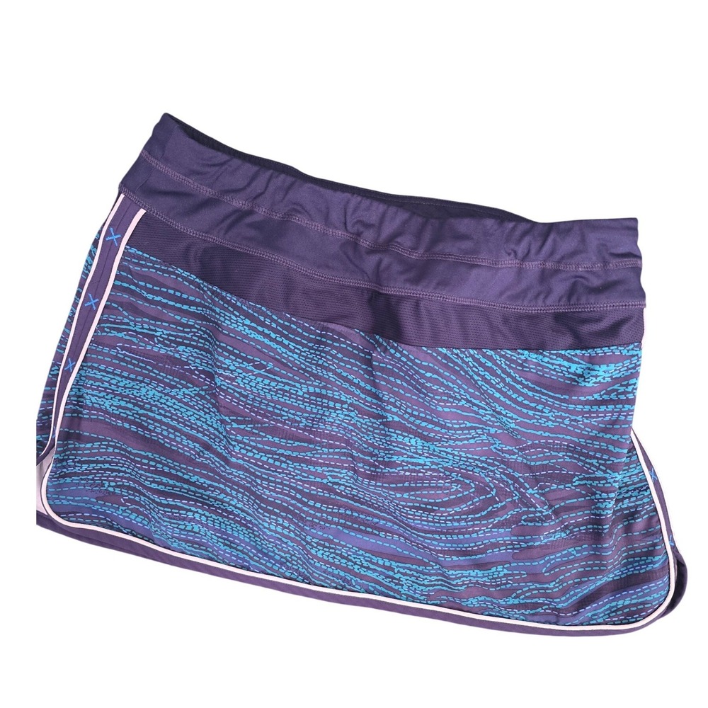 Athleta Womens Purple Blue Teal Wave Print Athletic Skort Back Zip Pocket Size 8